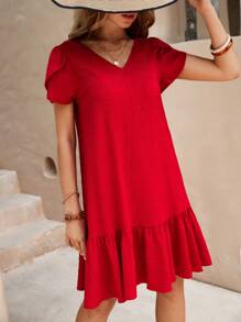 SHEIN Clasi Petal Sleeve Ruffle Hem Smock Dress