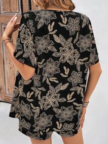 Breezaya Floral Print Open Front Kimono & Shorts - Multicolor - View 2