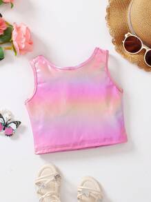 SHEIN Young Girl Holographic Laser-Cool Short Tank Top.,Holiday,Summer,Travel Summer Holiday - Pink - View 2