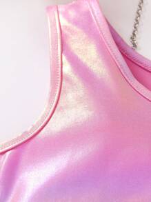 SHEIN Young Girl Holographic Laser-Cool Short Tank Top.,Holiday,Summer,Travel Summer Holiday - Pink - View 3
