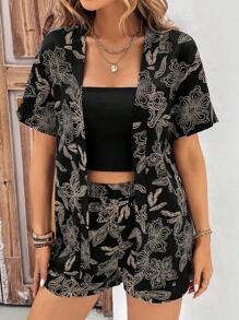 Breezaya Floral Print Open Front Kimono & Shorts - Multicolor - View 5