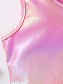 SHEIN Young Girl Holographic Laser-Cool Short Tank Top.,Holiday,Summer,Travel Summer Holiday - Pink - View 5