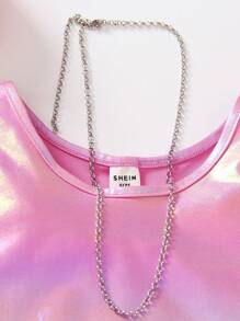 SHEIN Young Girl Holographic Laser-Cool Short Tank Top.,Holiday,Summer,Travel Summer Holiday - Pink - View 6