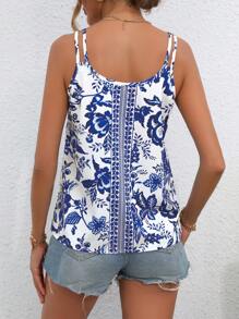SHEIN Holidaya Áo khoác và áo lót dành cho xe tăng nữ Hoa Boho - Xanh và trắng - Xem 2