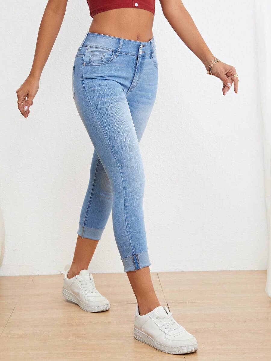 SHEIN Unity Solid Skinny Jeans - Light Wash - View 1