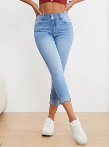 SHEIN Unity Solid Skinny Jeans - Light Wash - View 2