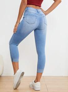 SHEIN Unity Solid Skinny Jeans - Light Wash - View 3