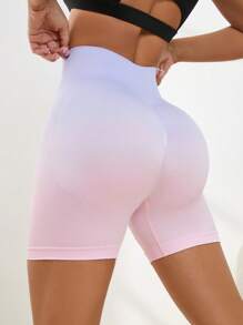 Yoga Party 漸變圖案寬腰帶運動短褲 - 淡紫色 - 查看 1