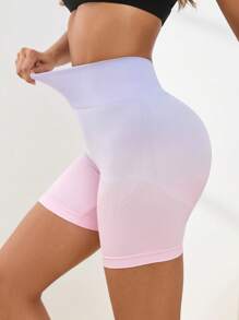Yoga Party 漸變圖案寬腰帶運動短褲 - 淡紫色 - 查看 4
