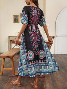 SHEIN VCAY 佩斯利印花蝙蝠袖洋裝 - 彩色 - 查看 2