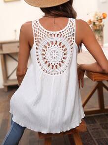 Breezaya Crochet Back Tank Top - White - View 1