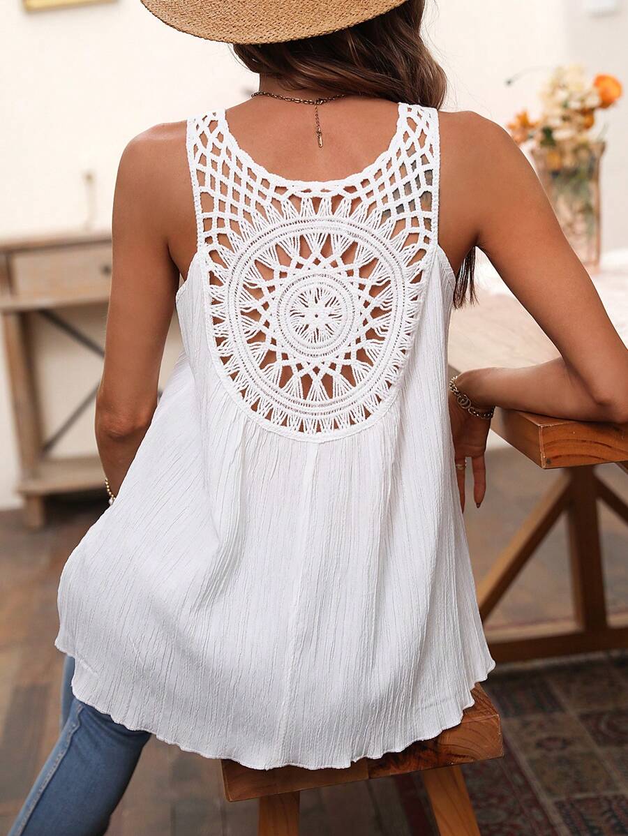 Breezaya Crochet Back Tank Top - White - View 1