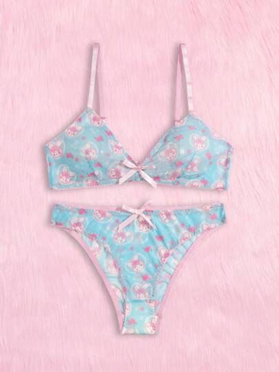 ROMWE Kawaii 卡通圖案內衣套裝