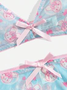 ROMWE Kawaii 卡通圖案內衣套裝 - 藍色 - 查看 4