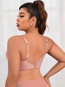 Plus Size Dusty Pink Fabric Bra With Medium Stretch And Rhinestone Detail Casual Style Daily Wear Bra - Dusty Pink - View 2