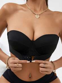 Women's Black Plain Strapless Push Up Bra With Backless Design - Black - View 1