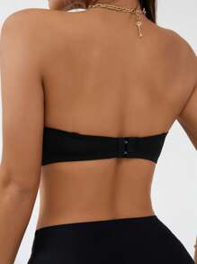 Women's Black Plain Strapless Push Up Bra With Backless Design - Black - View 2