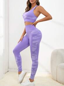 Graphic Print Sports Set - Purple - View 7
