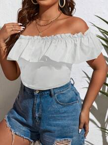 Dreamara Plus Off Shoulder Ruffle Trim Top - White - View 2
