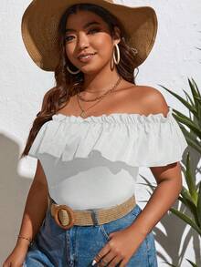 Dreamara Plus Off Shoulder Ruffle Trim Top - White - View 5