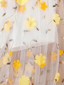 Baby Girl Halter Top & Floral Embroidery Mesh Overlay Skirt - Yellow - View 4