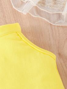 Baby Girl Halter Top & Floral Embroidery Mesh Overlay Skirt - Yellow - View 7