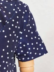 SHEIN Đầm Gái Thắt nút Xù Trọn gói Chấm bi Dễ thương - Màu xanh hải quân - Xem 5