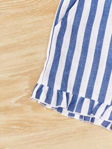 SHEIN Toddler Girls 1pc Striped Print Ruffle Trim Top & 1pc Shorts