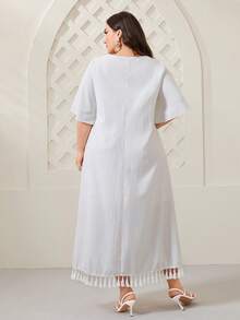 Al Najma Plus Geo Print Tassel Hem Dress - White - View 2