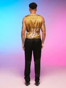FeverCity Men Floral Print Vest Jacket & Pants