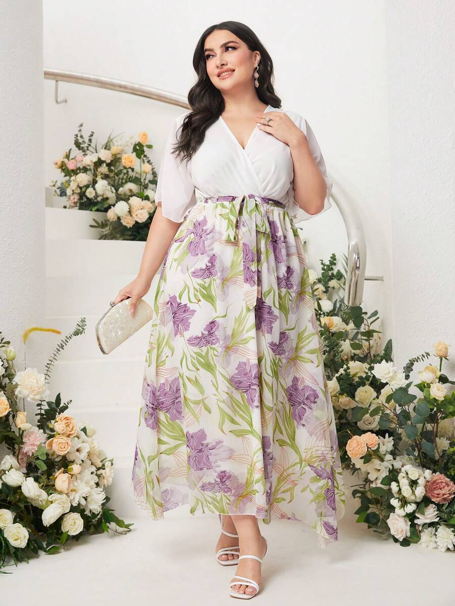 Mulvari Plus Floral Print Belted Dress - Multicolor - View 1