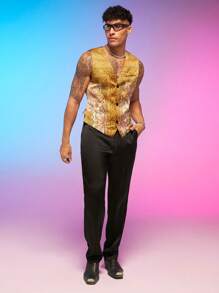 FeverCity Men Floral Print Vest Jacket & Pants