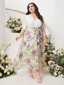 Mulvari Plus Floral Print Belted Dress - Multicolor - View 4