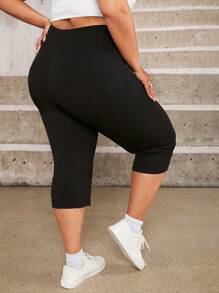 SHEIN CURVE+ Quần Plus Size Chia màu trơn Giải trí - màu đen - Xem 2