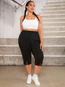 SHEIN CURVE+ Quần Plus Size Chia màu trơn Giải trí - màu đen - Xem 5