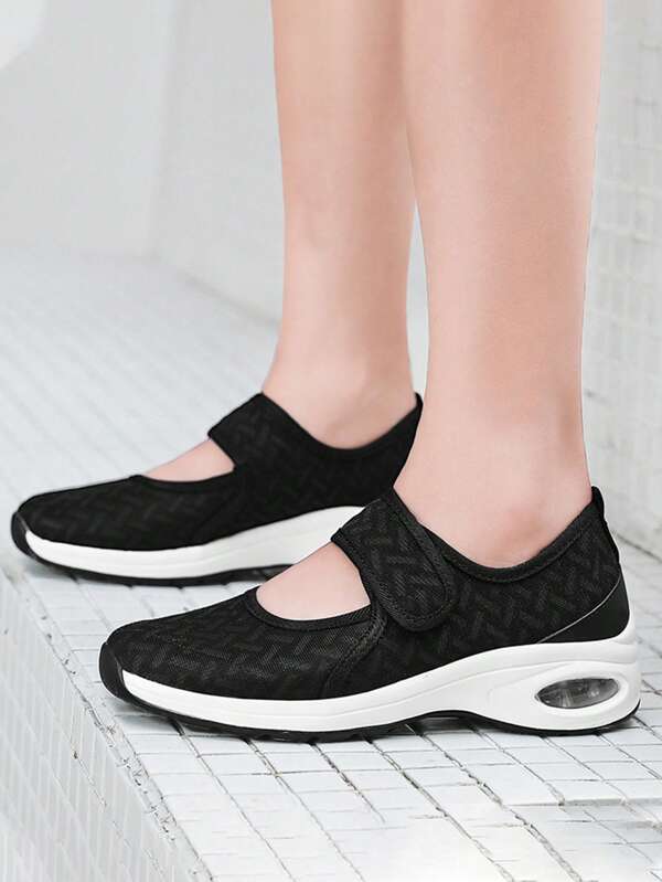 Women Minimalist Hook-and-loop Fastener Strap Sneakers, Sporty Outdoor Fabric Casual Shoes