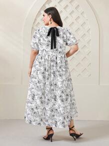 Mulvari Đầm Plus Size Buộc lại Hoa Tất cả trên in Boho - trắng - Xem 2