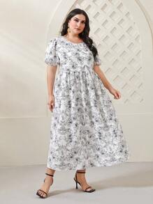Mulvari Đầm Plus Size Buộc lại Hoa Tất cả trên in Boho - trắng - Xem 4