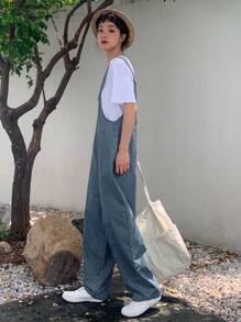 DAZY Solid Denim Dungarees Without Tee - Medium Wash - View 5