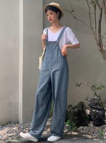 DAZY Solid Denim Dungarees Without Tee - Medium Wash - View 6