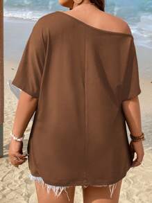 SHEIN LUNE Áo thun Plus size Tim Giải trí - màu nâu - Xem 2