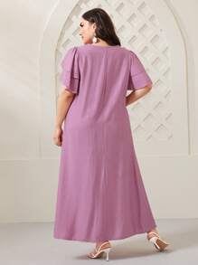 Al Najma Plus Floral Applique Butterfly Sleeve Dress - Pink - View 2