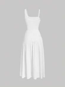 SHEIN MOD Solid Ruched Asymmetrical Neck White One Shoulder Dress,White Graduation Dress