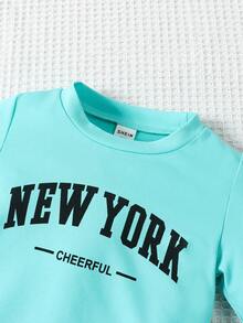 Baby Girl Letter Graphic Tee & Trousers - Mint Green - View 3