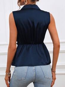 SHEIN Clasi 青果領不對稱下擺襯衫 - 藏蓝色 - 查看 2