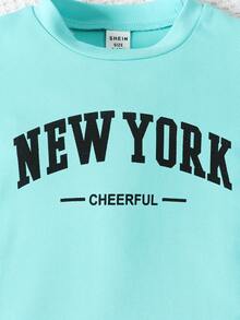 Baby Girl Letter Graphic Tee & Trousers - Mint Green - View 4