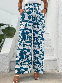 SHEIN VCAY Quần nữ Thắt nút Nút phía trước Quần paper-bag Tất cả trên in Boho - Nhiều màu - Xem 3