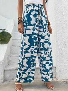 SHEIN VCAY Quần nữ Thắt nút Nút phía trước Quần paper-bag Tất cả trên in Boho - Nhiều màu - Xem 5