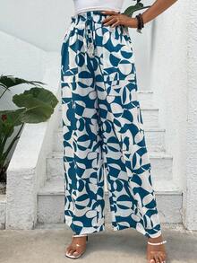 SHEIN VCAY Quần nữ Thắt nút Nút phía trước Quần paper-bag Tất cả trên in Boho - Nhiều màu - Xem 6