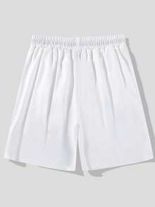 ROMWE MEN Street Life Guys Car & Letter Graphic Drawstring Waist Shorts - White - View 2